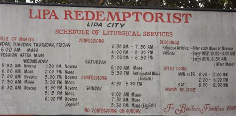 Sunday Mass Times or Schedules in Lipa, Batangas .